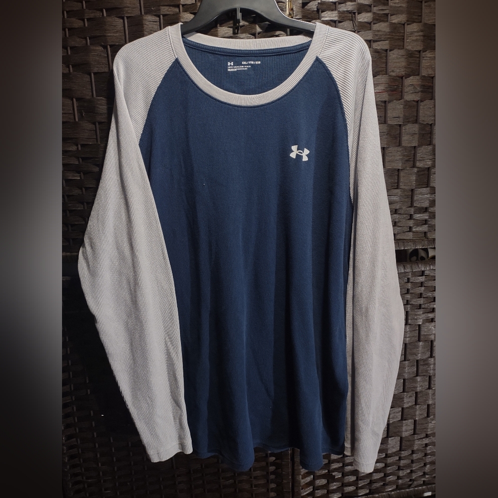 Under Armour Waffle T-shirt Top Thermal Loose Navy Blue Grey SZ XXL